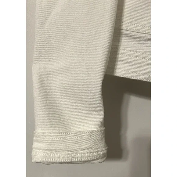 Susan Graver Stretch Denim Collarless Jacket w/Patch Pockets - Women's L - White - Picture 3 of 8